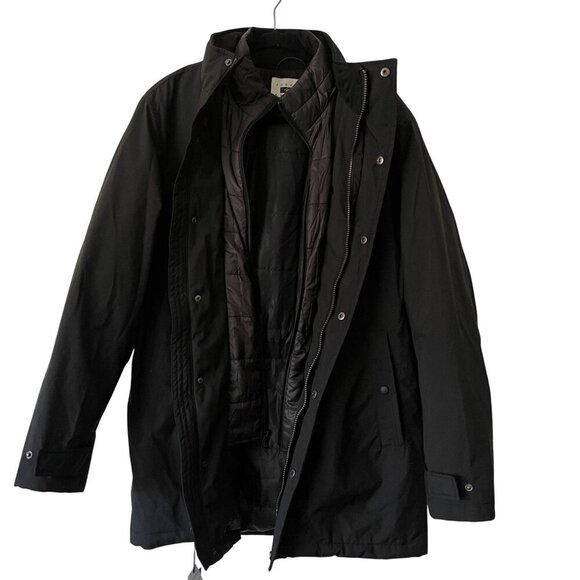 Joseph Abboud Size M Black Filled Lined Coat Detachable Inner Layer Zip Snap - Picture 4 of 9